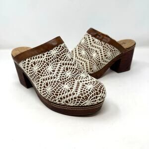 Korks Nora Crochet Mules Shoes 9 Chunky Clog Hippie Indie Boho Cottagecore